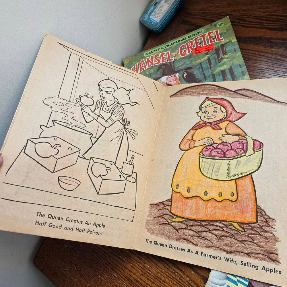 Vintage Giant Coloring Book Lot Puss in Boots Snow White Hansel Gretel 6 Books